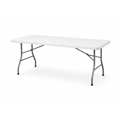 Table pliante rectangulaire de 6 pieds, plateau blanc sur pi&eacute;tement gris