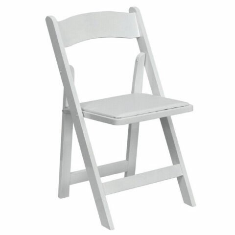 Chaise Martha blanche pliante, dossier de bois et coussin d'assise blanc