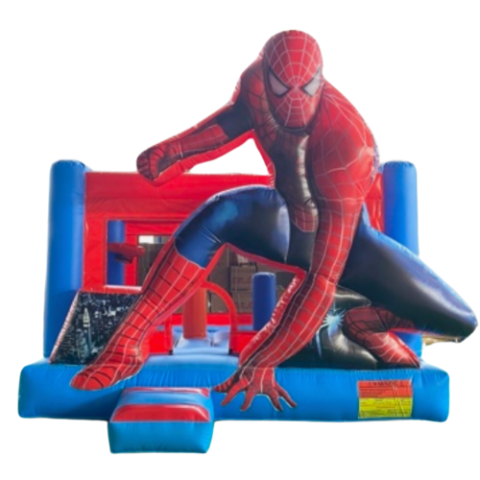 Jeu gonflable Spiderman rouge et bleu, figure de Spiderman sur la fa&ccedil;ade
