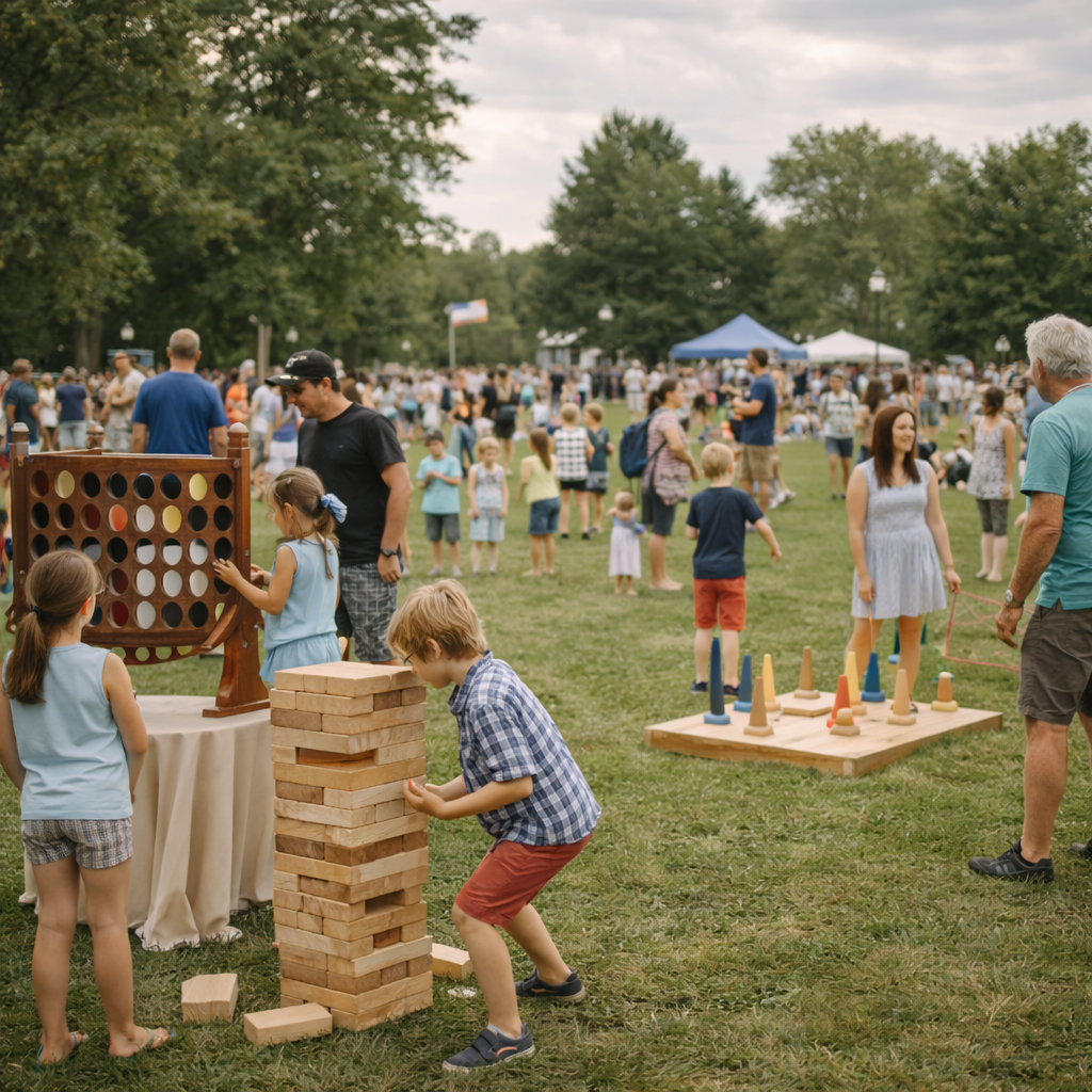 Location de matériel événementiel pour événement municipal avec animations, jeux et installations sécuritaires pour le public