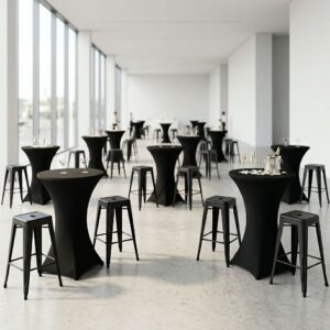 Ensemble de 10 Table à cocktail + Nappe + Tabouret