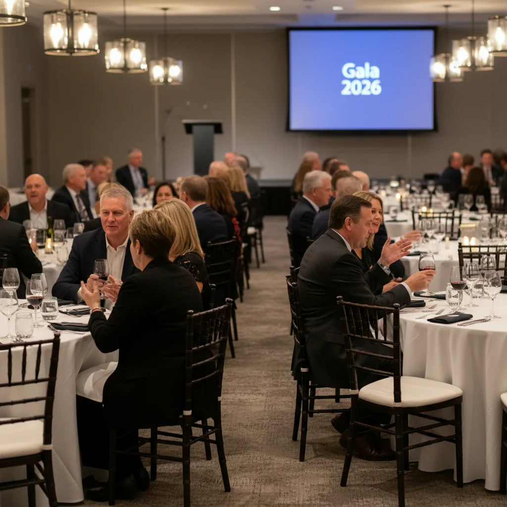Banquet corporatif avec chaises de gala