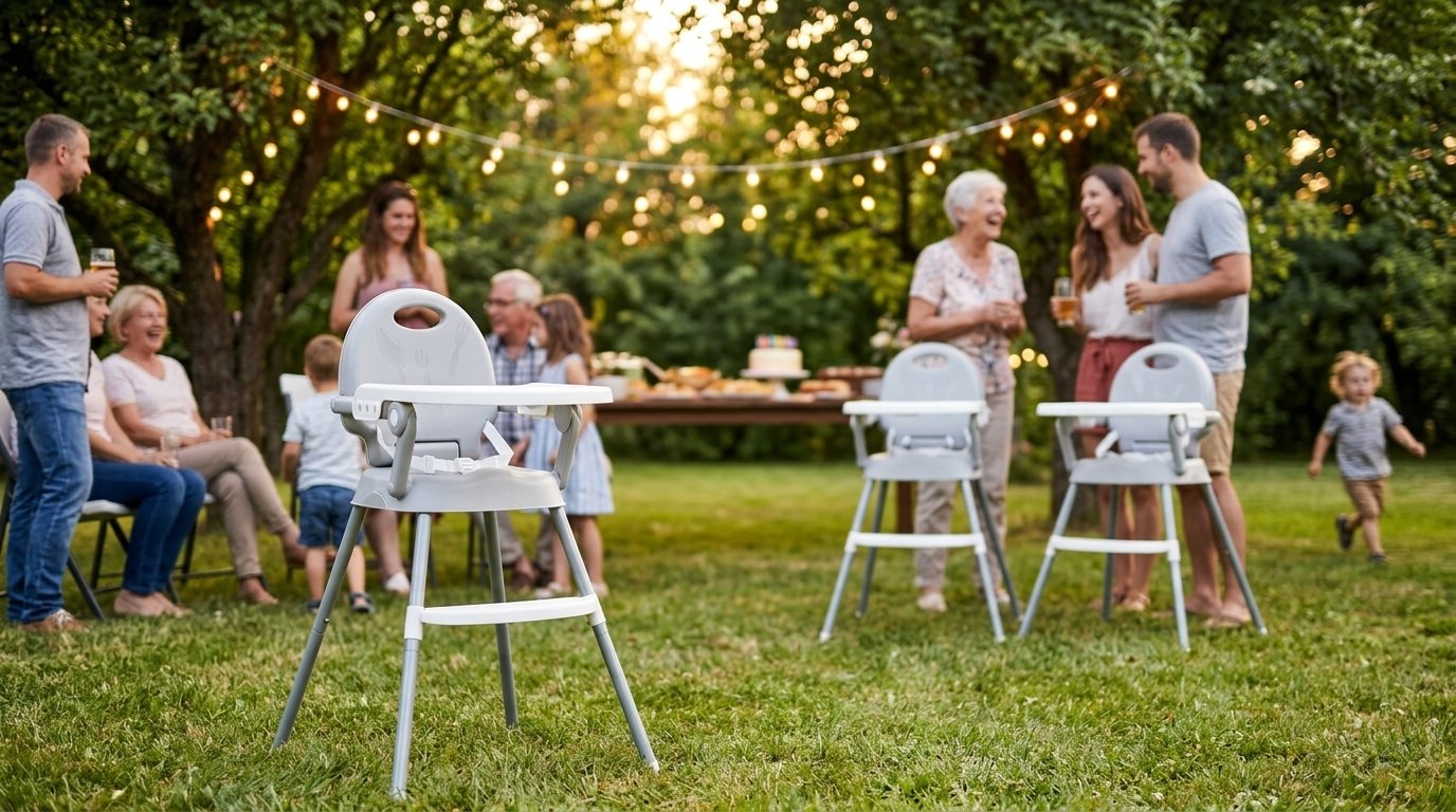Chaise haute pour bébé lors d'une fête extérieure