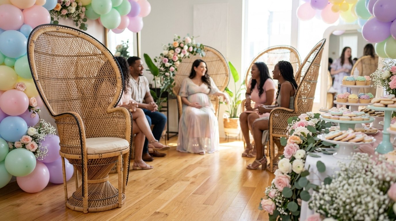Chaises Emmanuelle dans une salle de baby shower