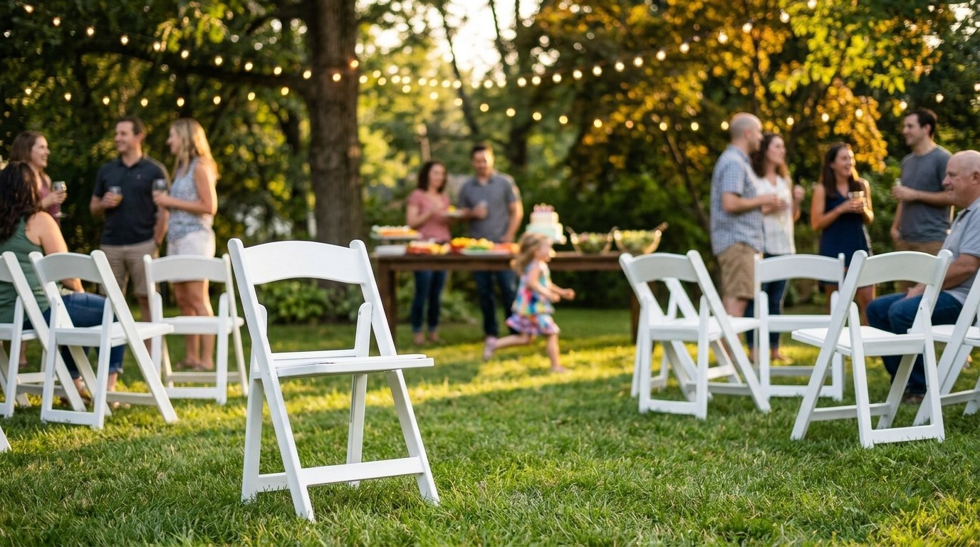 Chaises Martha blanches lors d'une fête extérieure