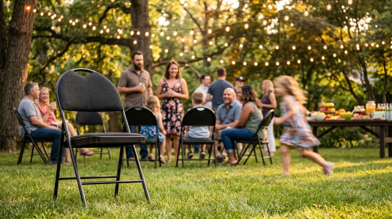 Chaises pliantes rembourrées dans une cour arrière