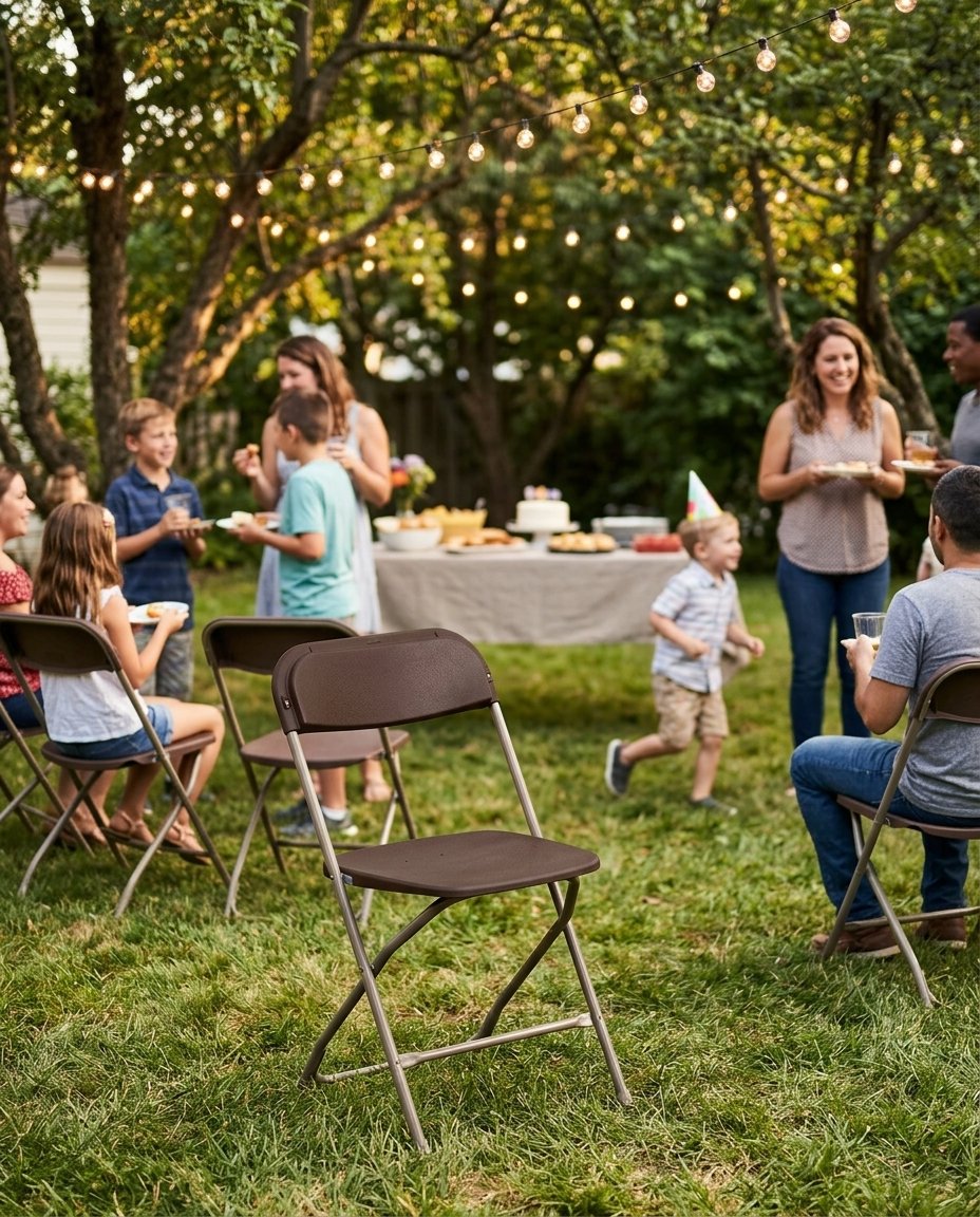 Chaises pliantes brunes lors d'une fête extérieure