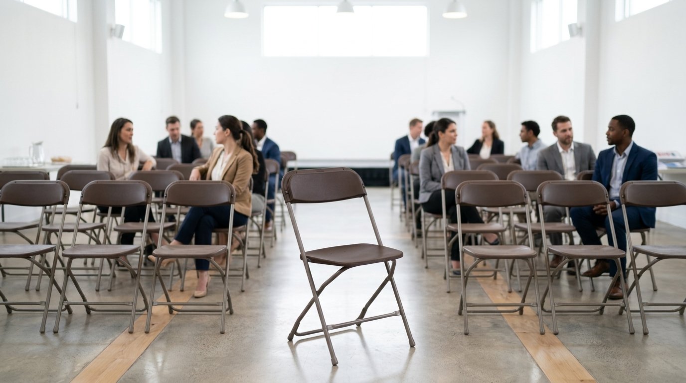 Chaises pliantes brunes installées pour une conférence