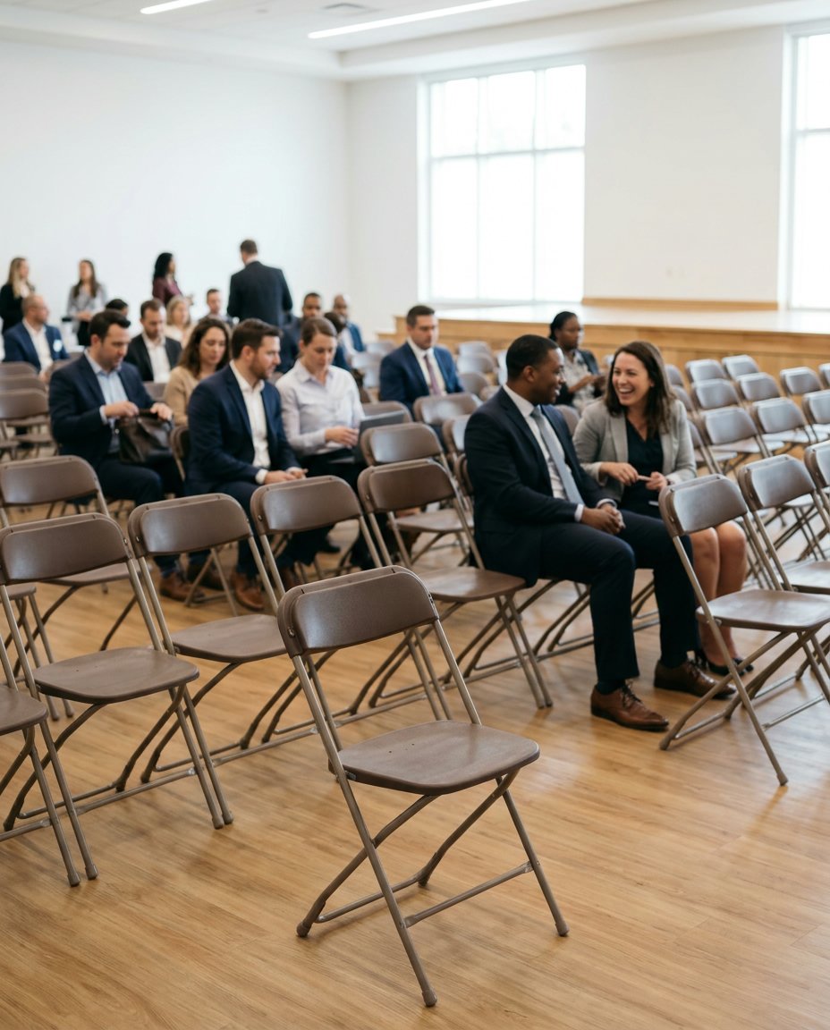 Chaises pliantes brunes pour un événement de bureau