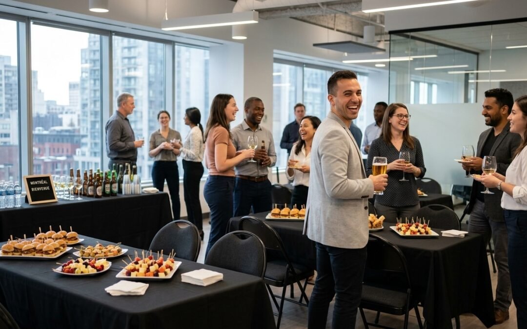 Tables pliantes nappées et chaises pour un party de bureau