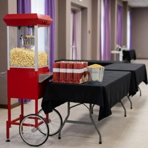 Illustration du Forfait Clé en Main Popcorn (100 personnes) realisee par ordinateur a partir des photos de notre materiel. Ce n est pas une photo prise a notre entrepot.