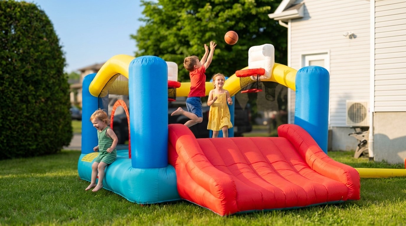 Jeu gonflable avec paniers de basket
