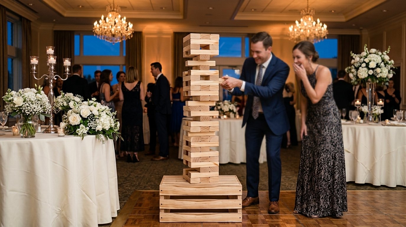 Jenga géant en location dans une salle de réception
