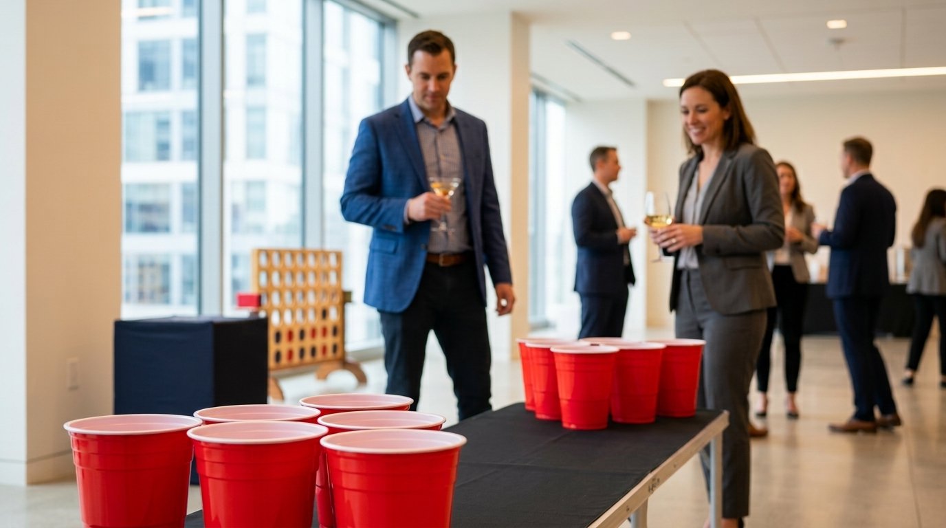 Jeu de pong géant dans une aire de pause corporative