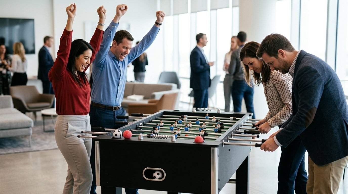 Table de baby-foot commerciale dans une salle d'événement