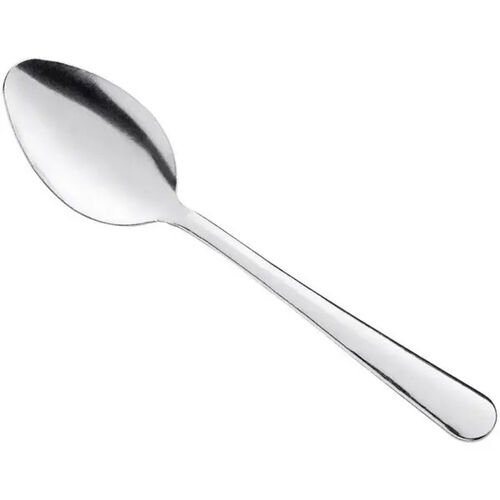 Cuillere de table en acier inoxydable poli, vue en diagonale sur fond blanc