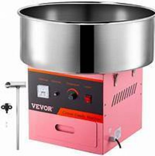 Machine &agrave; barbe &agrave; papa VEVOR &agrave; bo&icirc;tier rose et grande cuve d'acier inoxydable, avec sa louche et son outil de nettoyage