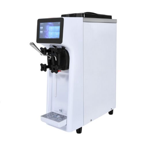 Machine &agrave; cr&egrave;me glac&eacute;e molle blanche de comptoir, &eacute;cran tactile sur le c&ocirc;t&eacute; et levier de distribution &agrave; l'avant
