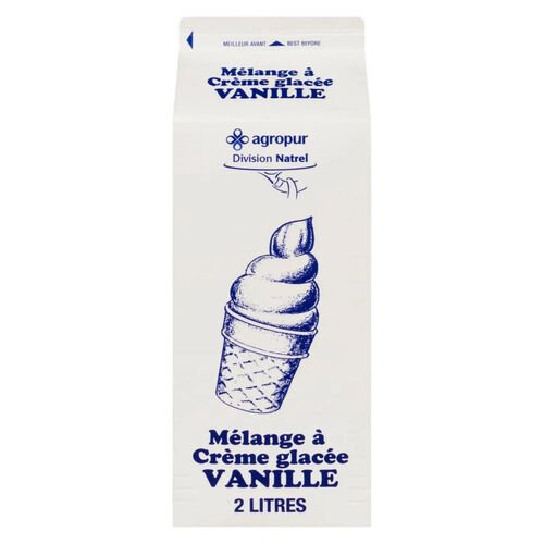 Carton de deux litres de m&eacute;lange &agrave; cr&egrave;me glac&eacute;e Agropur, saveur vanille