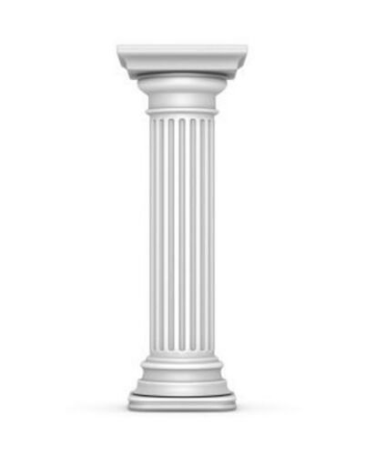Colonne blanche a cannelures, base et chapiteau moulures, sur fond blanc
