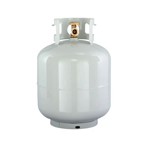Réservoir de propane blanc de 20 lb, valve de laiton protégée par un collier métallique