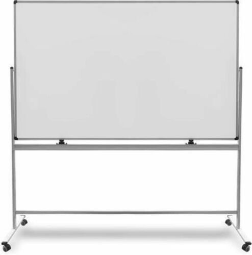 Tableau blanc sur chariot a roulettes, cadre d'aluminium, surface effacable a sec, sur fond blanc