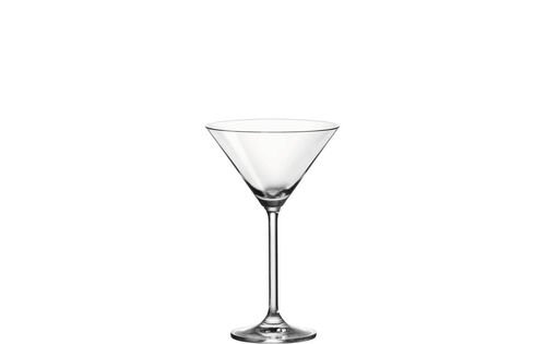 Verre a cocktail en verre transparent, coupe conique sur pied elance, sur fond blanc