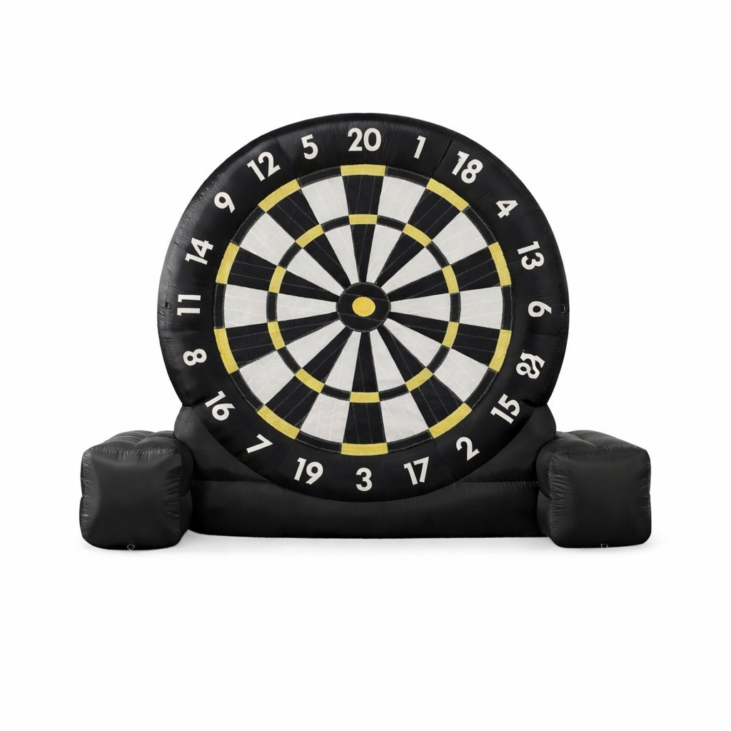 Soccer Dart gonflable géant, cible de fléchettes noire et blanche sur base gonflable