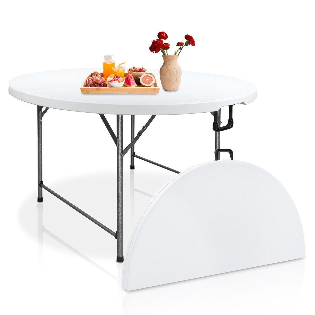 Table ronde pliante de 48 pouces, plateau blanc